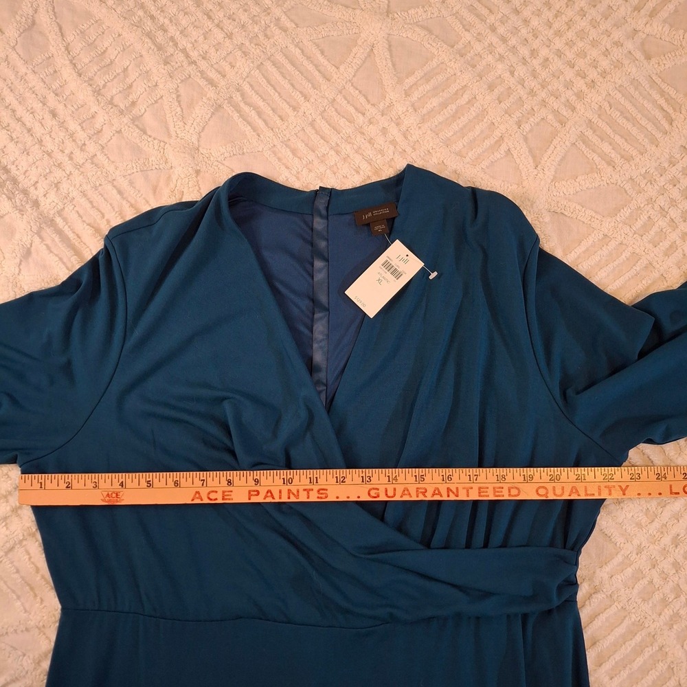 J. Jill Wearever XL Teal Blue Faux Wrap V-Neck Midi Dress Travel Stretch NWT - Picture 6 of 10